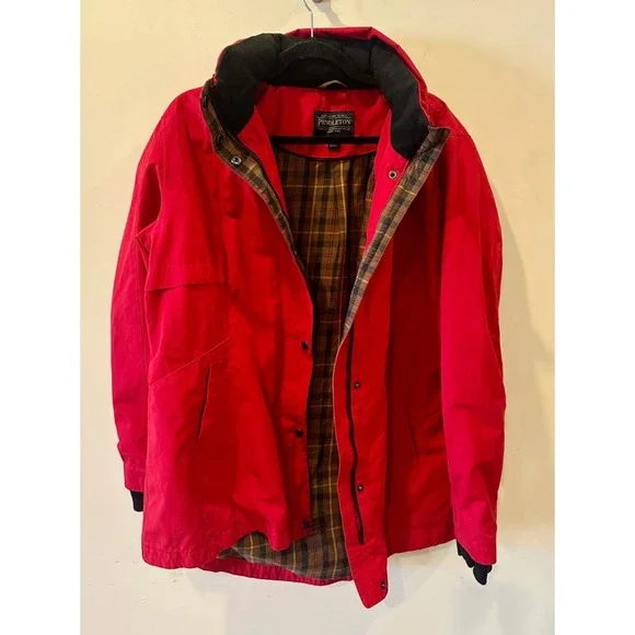 Pendleton Red Hooded Raincoat Anorak NWOT Women Sz XL Plaid Lining Full Zip $259 - Picture 1 of 11